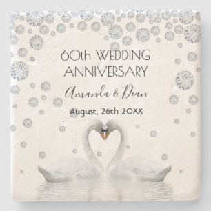 60. Diamantenhochzeit mit weißen Schwänen Steinuntersetzer