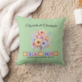 60. Diamond Jubiläum Blumengrün Kissen