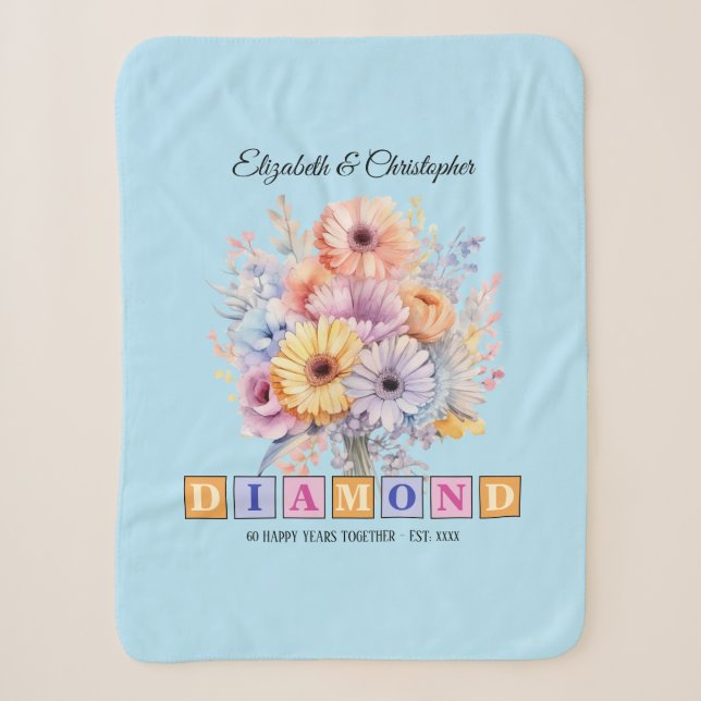 60. Diamond Jubiläum gerbera Blume blau Sherpadecke (Vorderseite)