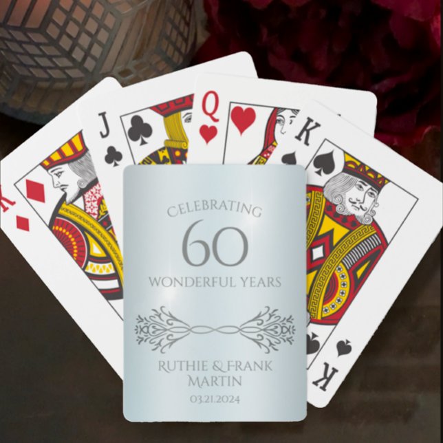 60. Diamond Jubiläum Stilvolles Personalisiertes G Spielkarten (Unique, elegant, playing cards with personalized couple name and 60th anniversary date for keepsake.)