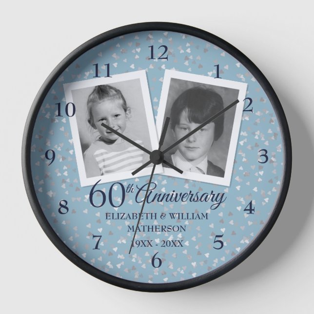 60. Diamond Wedding Anniversary 2 Foto Uhr (Vorderseite)