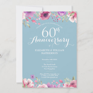 60. Diamond Wedding Anniversary Country Floral Einladung