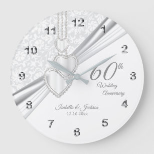60. Diamond Wedding Anniversary Design auf Weiß Große Wanduhr
