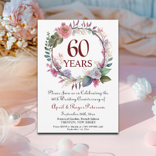 60. Diamond Wedding Anniversary Floral Einladung