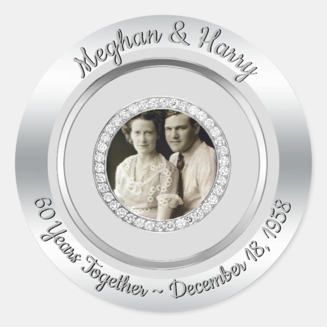 60. Diamond Wedding Anniversary Foto Modernes Runder Aufkleber (Vorderseite)