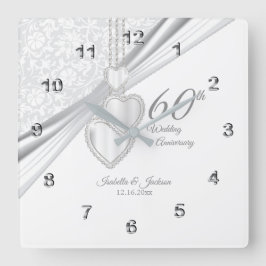 60. Diamond Wedding Anniversary Keepake Quadratische Wanduhr