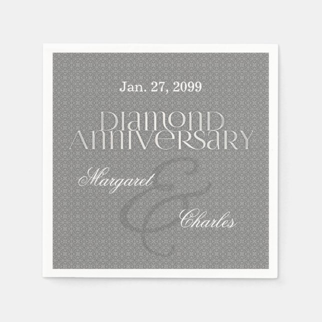 60. Diamond Wedding Anniversary Silver Serviette (Vorderseite)