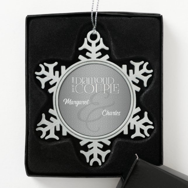 60. Diamond Wedding Annivsersary Silver Foto Schneeflocken Zinn-Ornament (Box)