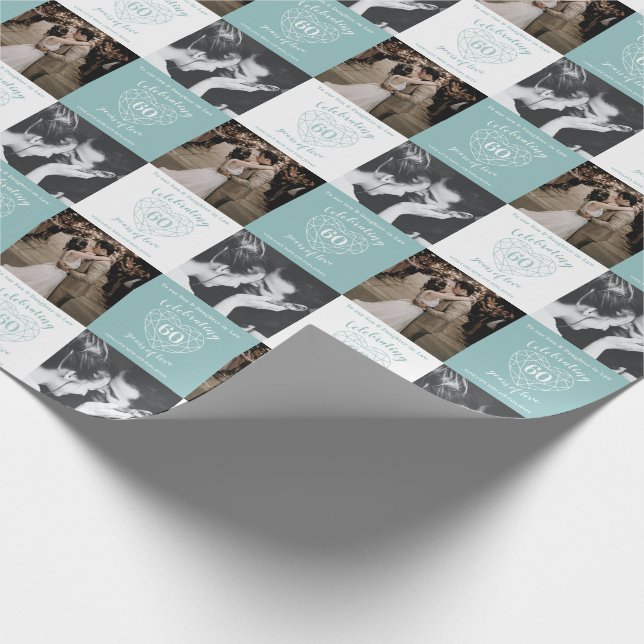 60. Diamond Wedding Jubiläum 2 Fotos Geschenkpapier (Ecke)