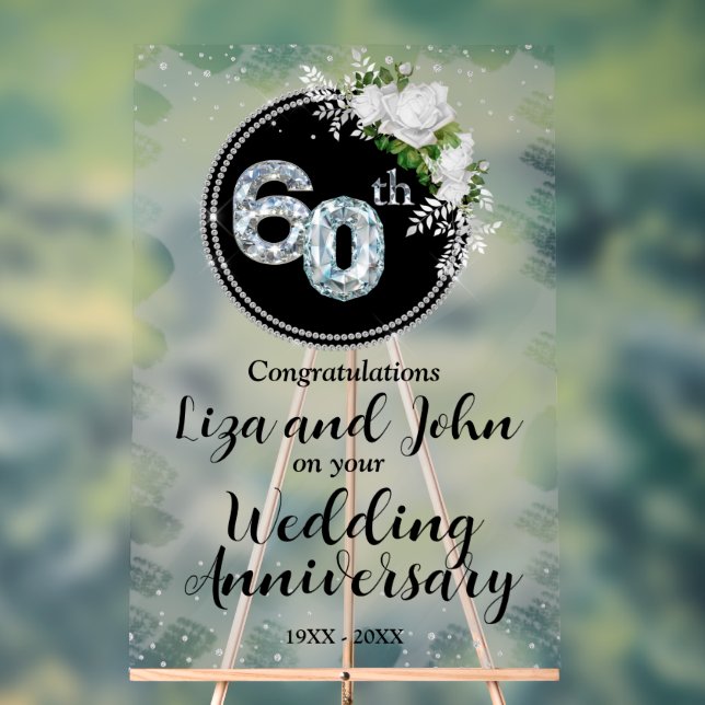 60. Diamond Wedding Jubiläum Acrylschild (Neutral)