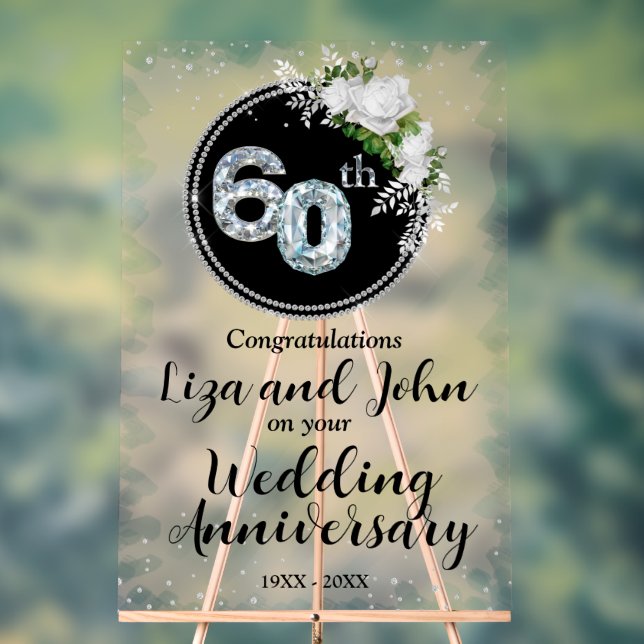 60. Diamond Wedding Jubiläum Acrylschild (Neutral)