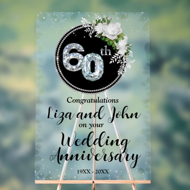 60. Diamond Wedding Jubiläum Acrylschild (Neutral)