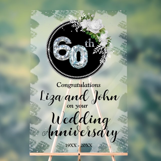 60. Diamond Wedding Jubiläum Acrylschild (Neutral)