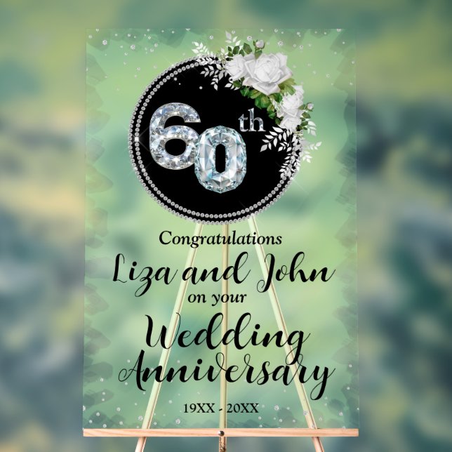 60. Diamond Wedding Jubiläum Acrylschild (Neutral)