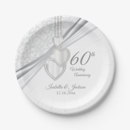60. Diamond Wedding Jubiläum auf Weiß Pappteller