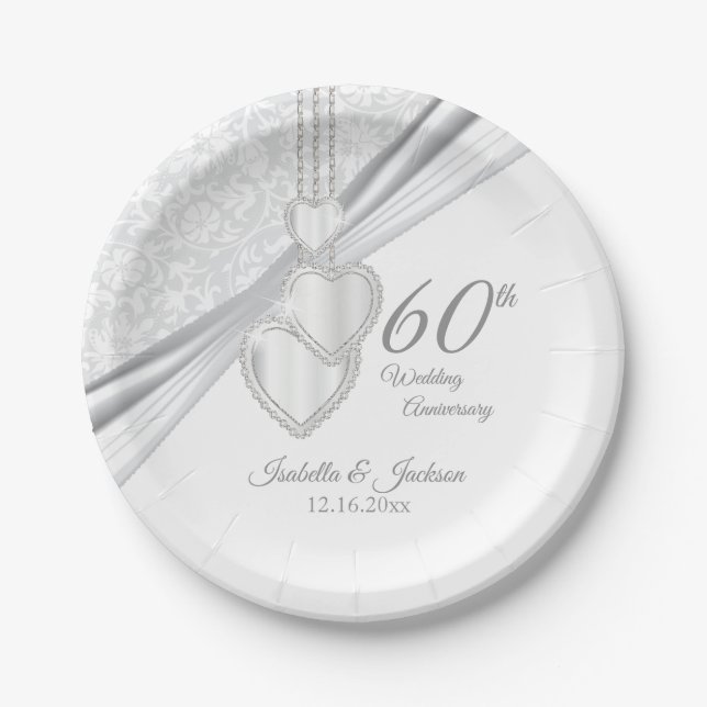 60. Diamond Wedding Jubiläum auf Weiß Pappteller (Vorderseite)