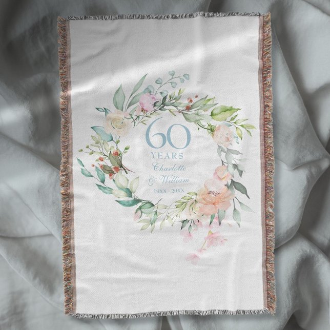 60. Diamond Wedding Jubiläum Blumengarland Decke (60th Diamond Wedding Anniversary Floral Garland Throw Blanket)