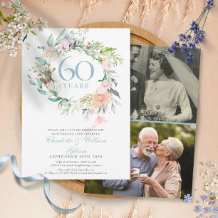 60. Diamond Wedding Jubiläum Floral 2 Foto Einladung