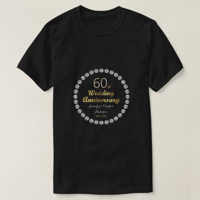 60. Diamond Wedding Jubiläum Gold Typografie T-Shirt (Design vorne)