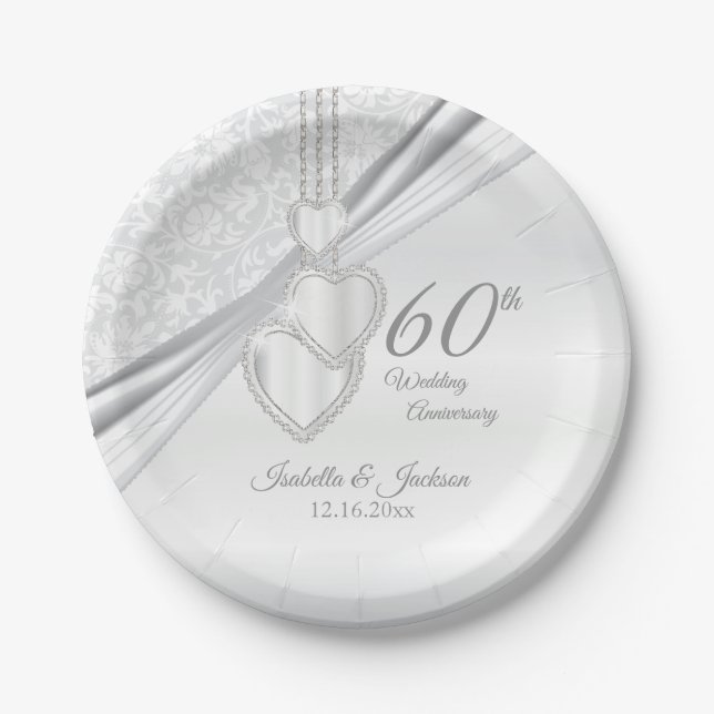 60. Diamond Wedding Jubiläum Pappteller (Vorderseite)