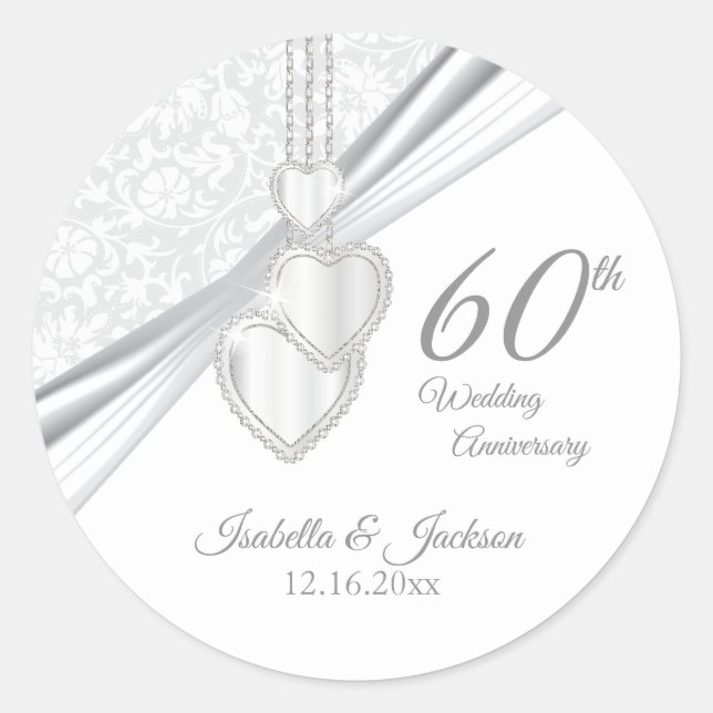 60. Diamond Wedding Jubiläum Runder Aufkleber (Vorderseite)