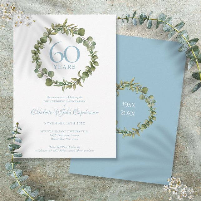 60. Diamond Wedding Jubiläum Waldgarland Einladung (60th Diamond Wedding Anniversary Woodland Garland Invitation)