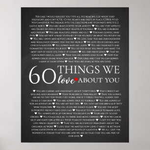 60 Dinge, die wir über Sie Liebe, 70. 80. Geburts Poster