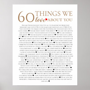 60 Dinge, die wir über Sie Liebe, 70. 80. Geburtst Poster