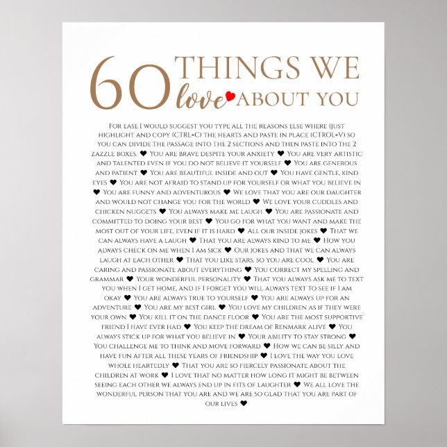 60 Dinge, die wir über Sie Liebe haben, 70. 80. Poster (Vorne)