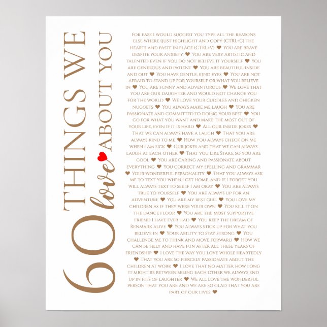 60 Dinge, die wir über Sie Liebe haben, 70. 80. Poster (Vorne)