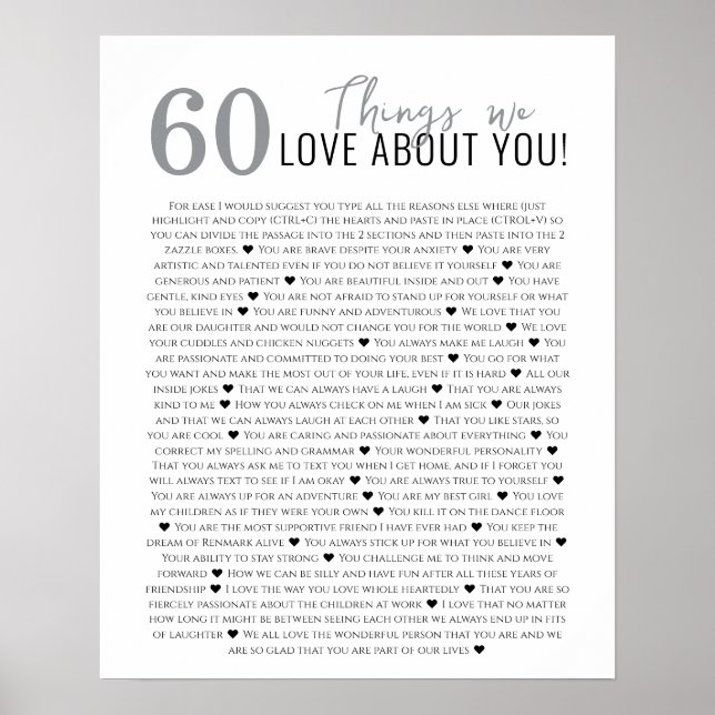 60 Dinge, die wir über Sie Liebe haben, 70. 80. Poster (Vorne)