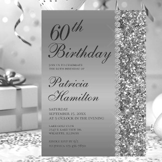 60. Elegant Silver Birthday Einladung