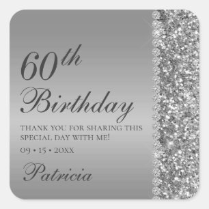60. Elegant Silver Birthday Quadratischer Aufkleber