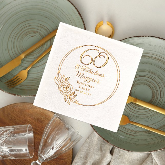 60 et fabuleux 60e anniversaire Foil Stamped (Elegant "60 and Fabulous" 60th Birthday Party Stamped Foil Napkins)