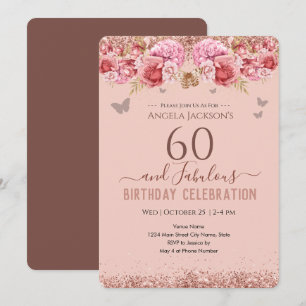 60 et fabuleux Adulte Anniversaire rose Invitation