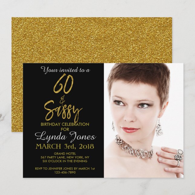 60 et Sassy Gold Foil Anniversaire Invitation (Devant / Derrière)