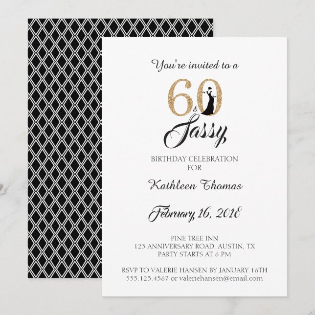 60 et Sassy | Invitation de fête du 60e anniversai (Devant / Derrière)