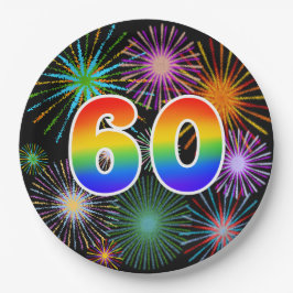 60. Event - Spaß, farbenfroh, kühl, Regenbogen 60 Pappteller