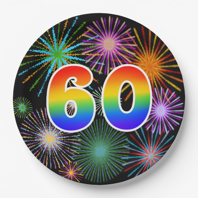 60. Event - Spaß, farbenfroh, kühl, Regenbogen 60 Pappteller (Vorderseite)