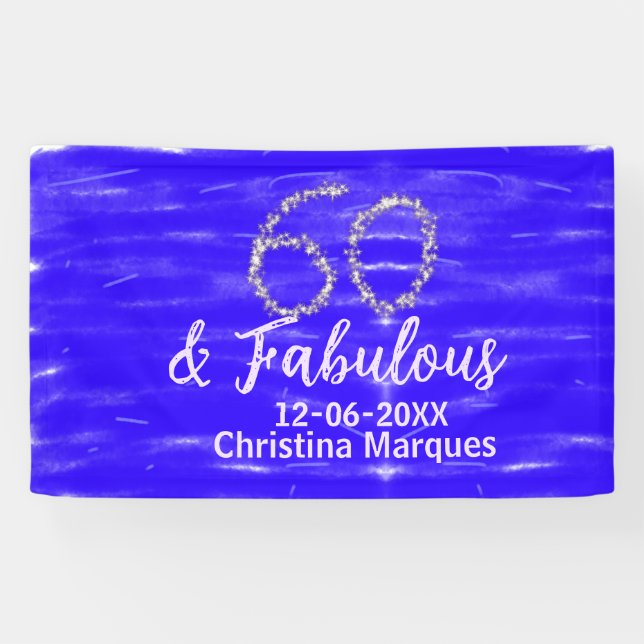 60 & fabelhafte Geburtstagsblauer Silbernamensdatu Banner (Horizontal)