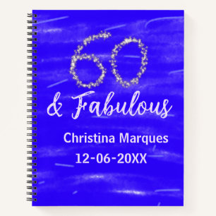 60 & fabelhafte Geburtstagsblauer Silbernamensdatu Notizbuch