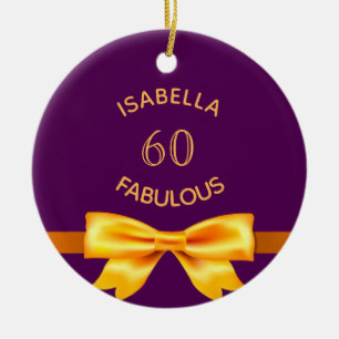60 fabelhafter Geburtstag lila Goldbogen Keramik Ornament
