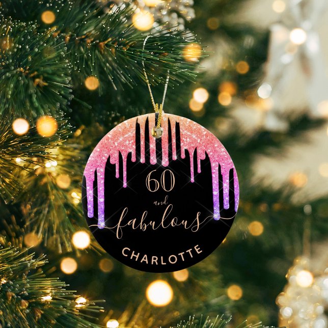 60 Fabulous birthday black rainbow glitter sparkle Keramik Ornament (Von Creator hochgeladen)