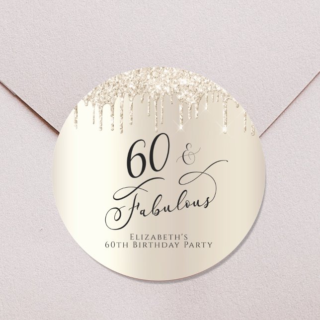 60 Fabulous Birthday Gold Glitzer Personalisiert Runder Aufkleber (Von Creator hochgeladen)