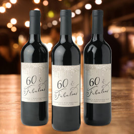 60 Fabulous Birthday Gold Glitzer Personalisiert Weinetikett