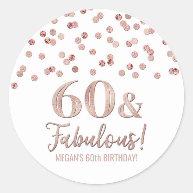 60 & Fabulous Birthday Gold Pink Confetti Runder Aufkleber (Vorderseite)