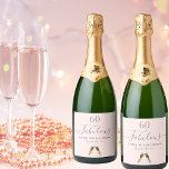 60 fabulous birthday party rose gold pink<br><div class="desc">Simple and elegant 60th birthday wine label. A feminine rose gold, blush pink background with two glasses, flutes as decor. With the text: 60 and fabulous. Personalize and add a name and a date. Date of birth or the date of the party. Gray text. The word Fabulous is written with...</div>