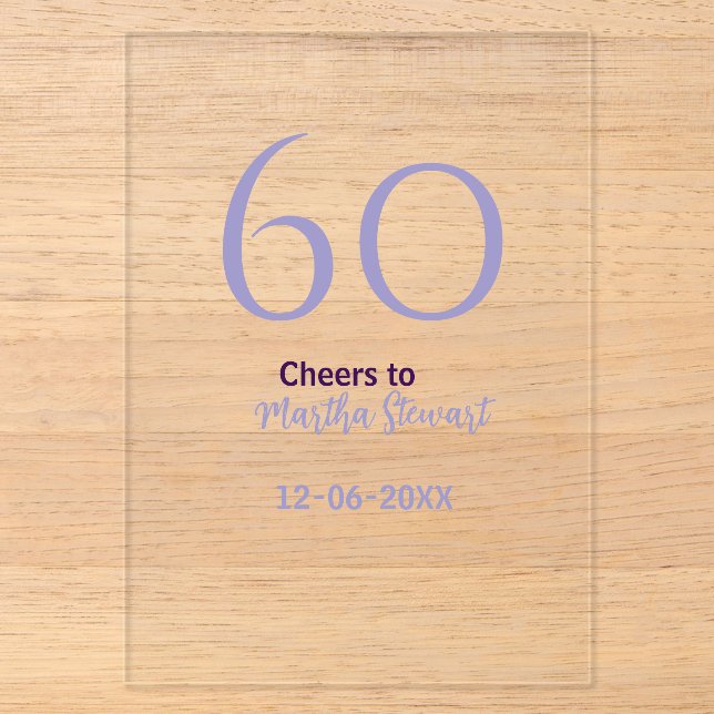 60 & fabulous birthday purple bold name date styli acryleinladungen (Vorderseite)