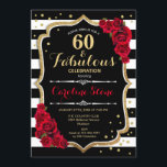 60 Fabulous Birthday - Rose Schwarz-weiß Streifen Einladung<br><div class="desc">Einladung zum 60. Geburtstag. Sechzig und fabelhaft! Elegantes Schwarz-weißes Design mit Imitat Glitzer. Schwarzweißstreifen mit rote Rosen. Ideal für eine elegante Geburtstagsfeier. Kann für jedes Alter angepasst werden!</div>