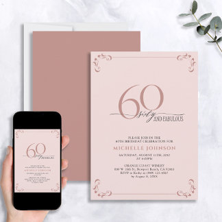 60 & Fabulous Blush Pink & Black Geburtstag Einladung